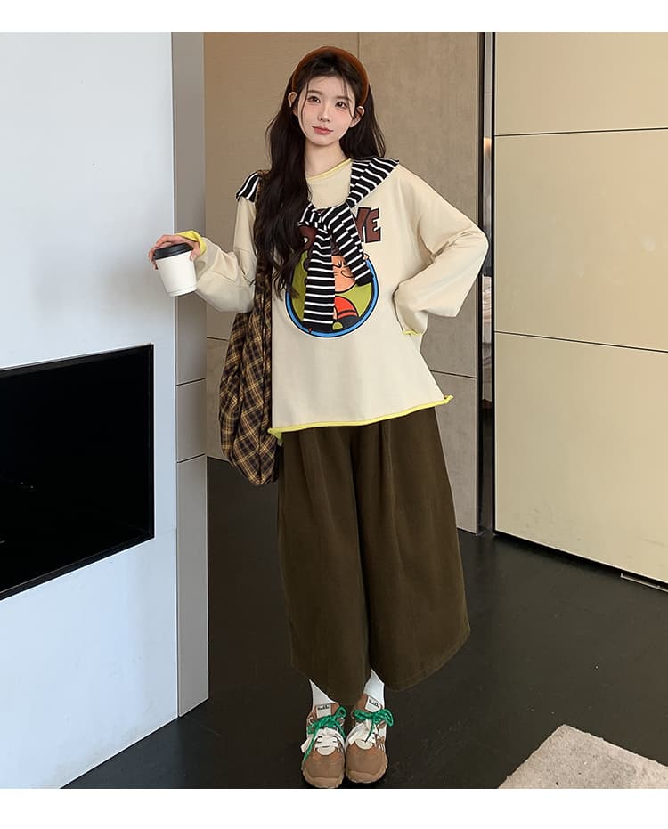 실사 지금 임산부 후드티 넓은 다리 코듀로이 바지 세트 상세 이미지 20