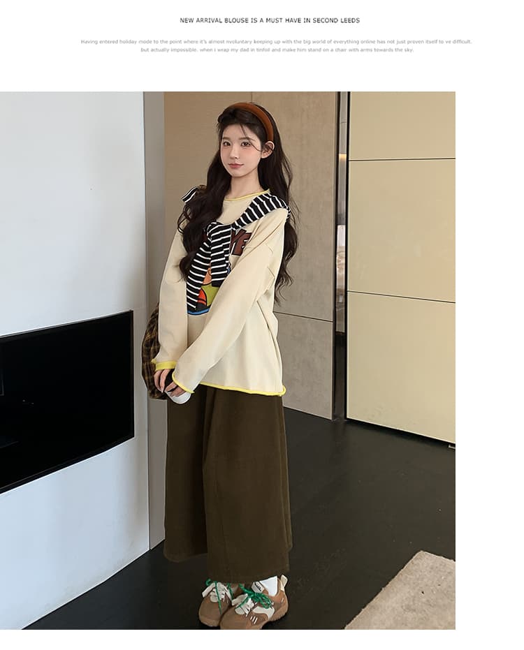실사 지금 임산부 후드티 넓은 다리 코듀로이 바지 세트 상세 이미지 21