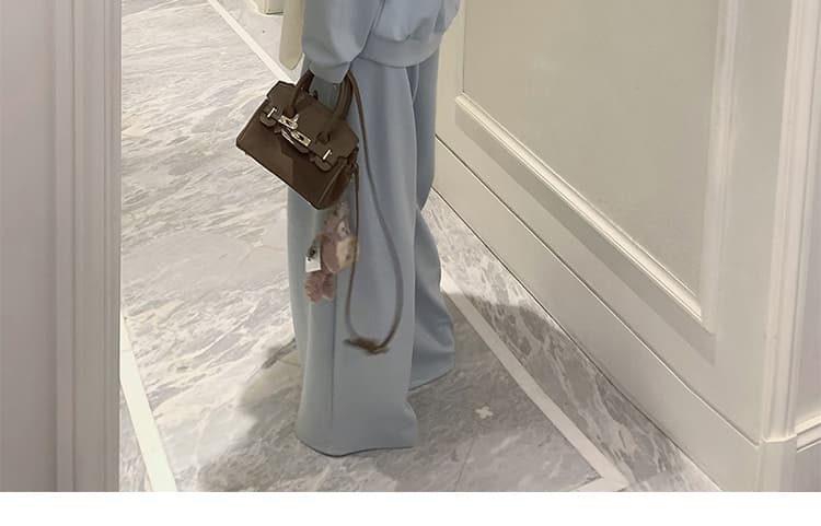 지금 새로운 한 부서 라운드 넥 풀오버 스웨트셔츠 두꺼운 숄 와이드 레그 팬츠 어린이 세 조각 여성 세트 상세 이미지 20
