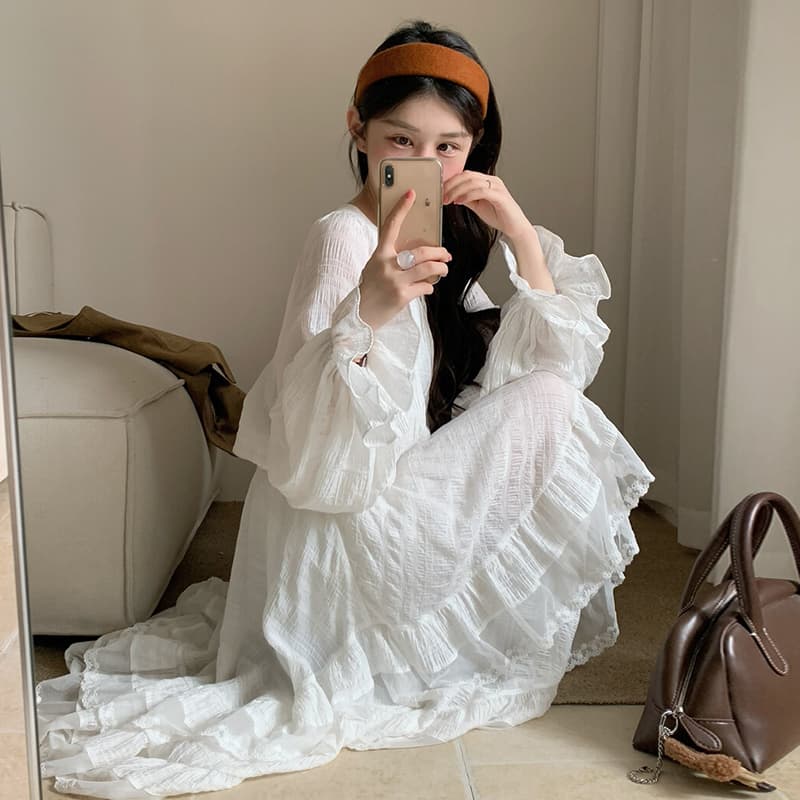 지금 한 부서 달콤함 다용도 품격 연령 감소 패치워크 술 긴팔 드레스 베스트 투피스 세트 세트 이미지 2