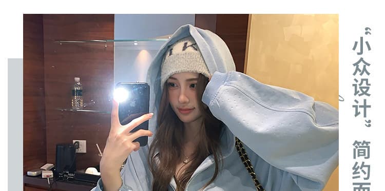새로운 외국 가스 크리스탈 핫픽스 높음 그램 무거운 느긋한 편안함 후드 재킷 바지 세트 여성 상세 이미지 5