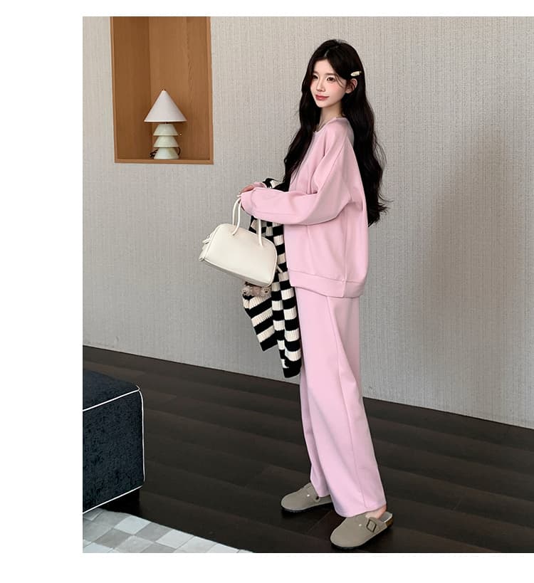 실사 지금 한 부서 느긋한 바람 단색 후드티 와이드 레그 팬츠 벨트 숄 세 조각 여성 세트 상세 이미지 22