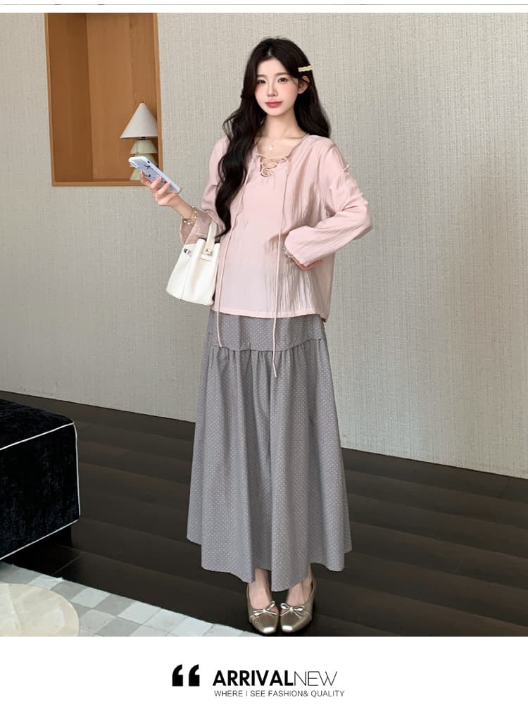 지금 한 부서 외국 가스 스트랩 작은 셔츠 레트로 도트 무늬 반신 치마 세트 여성 상세 이미지 12