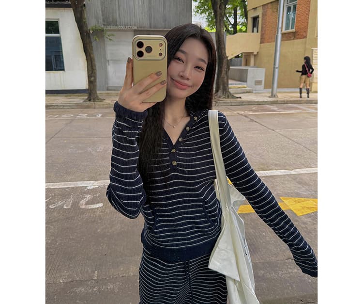 새로운 한 부서 느긋한 바람 캐주얼 루즈핏 편안함 만나는 인사이드 가져 가라. 스트라이프 시작 인사이드 가져 가라. 반신 치마 세트 상세 이미지 24