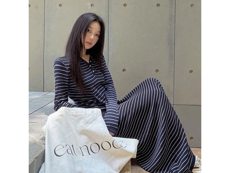 새로운 한 부서 느긋한 바람 캐주얼 루즈핏 편안함 만나는 인사이드 가져 가라. 스트라이프 시작 인사이드 가져 가라. 반신 치마 세트 상세 이미지 28