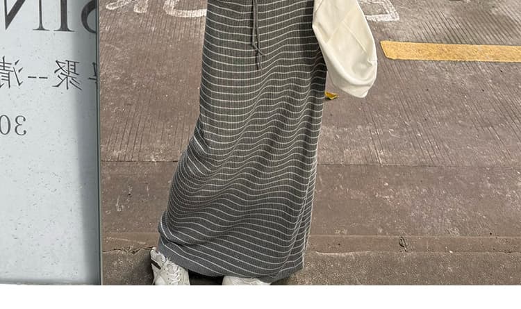 지금 한 부서 느긋한 바람 캐주얼 루즈핏 편안함 만나는 인사이드 가져 가라. 스트라이프 시작 인사이드 가져 가라. 반신 치마 세트 상세 이미지 13