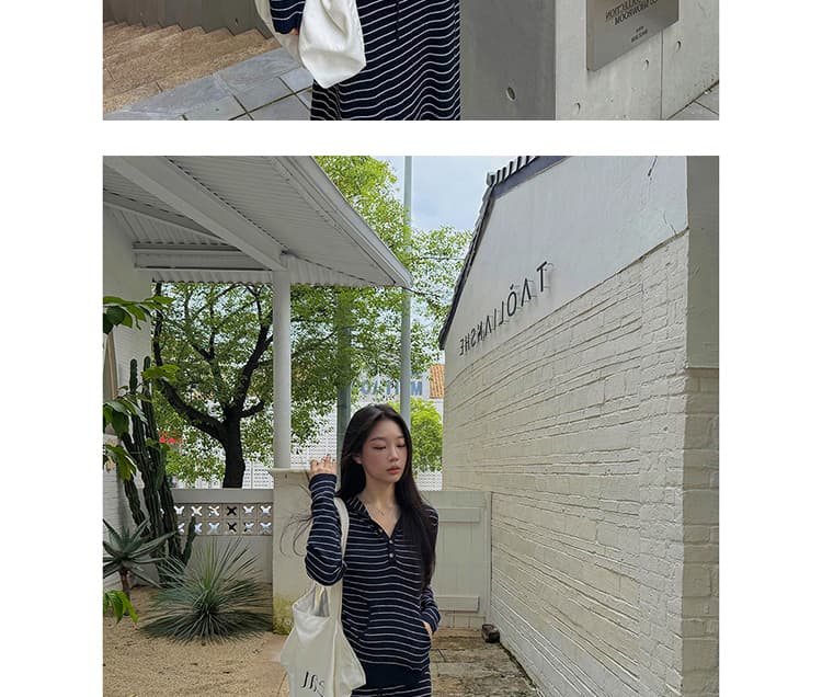 지금 한 부서 느긋한 바람 캐주얼 루즈핏 편안함 만나는 인사이드 가져 가라. 스트라이프 시작 인사이드 가져 가라. 반신 치마 세트 상세 이미지 20