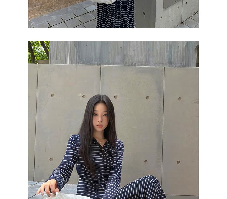 지금 한 부서 느긋한 바람 캐주얼 루즈핏 편안함 만나는 인사이드 가져 가라. 스트라이프 시작 인사이드 가져 가라. 반신 치마 세트 상세 이미지 25