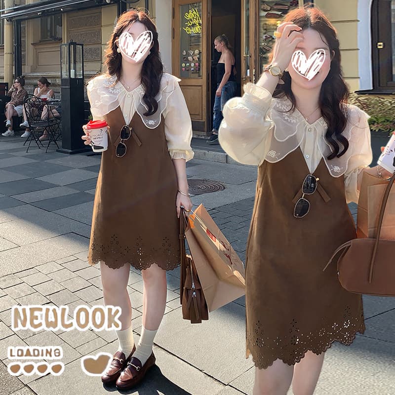 새로운 슈퍼 무거운 작업 인형 셔츠 레이스 셔츠 플러스 홀로우 아웃 디자인 센스 스웨이드 원단 조끼 치마 세트 여성 이미지 3
