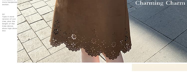 새로운 슈퍼 무거운 작업 인형 셔츠 레이스 셔츠 플러스 홀로우 아웃 디자인 센스 스웨이드 원단 조끼 치마 세트 여성 상세 이미지 3