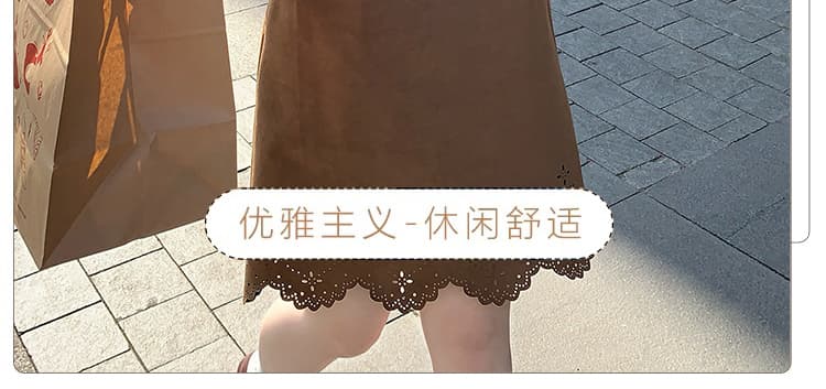 새로운 슈퍼 무거운 작업 인형 셔츠 레이스 셔츠 플러스 홀로우 아웃 디자인 센스 스웨이드 원단 조끼 치마 세트 여성 상세 이미지 11