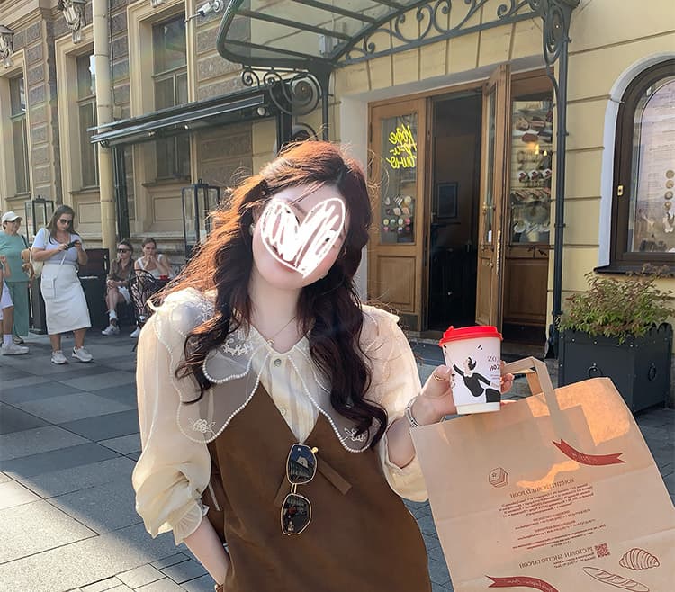 새로운 슈퍼 무거운 작업 인형 셔츠 레이스 셔츠 플러스 홀로우 아웃 디자인 센스 스웨이드 원단 조끼 치마 세트 여성 상세 이미지 27