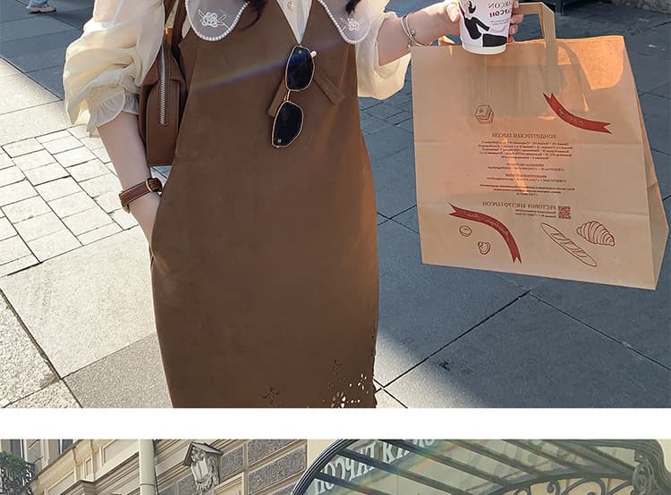 새로운 슈퍼 무거운 작업 인형 셔츠 레이스 셔츠 플러스 홀로우 아웃 디자인 센스 스웨이드 원단 조끼 치마 세트 여성 상세 이미지 33
