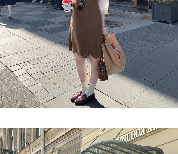 새로운 슈퍼 무거운 작업 인형 셔츠 레이스 셔츠 플러스 홀로우 아웃 디자인 센스 스웨이드 원단 조끼 치마 세트 여성 상세 이미지 42