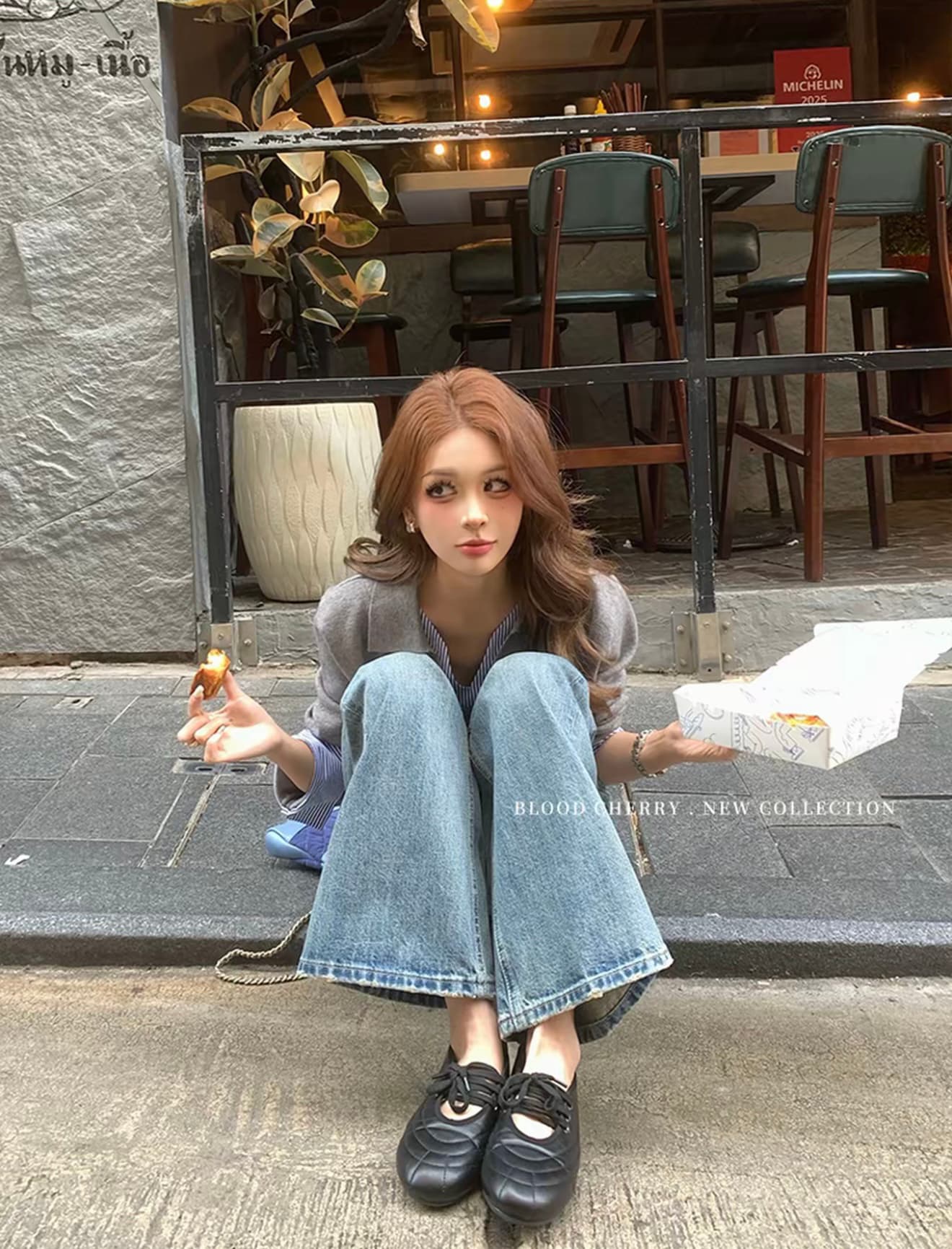 혈액 색 체리 넓은 다리 스트레이트 청바지 여성 봄 레트로 다용도 캐주얼 루즈핏 2026 새로운 외출용 긴 바지 상세 이미지 11