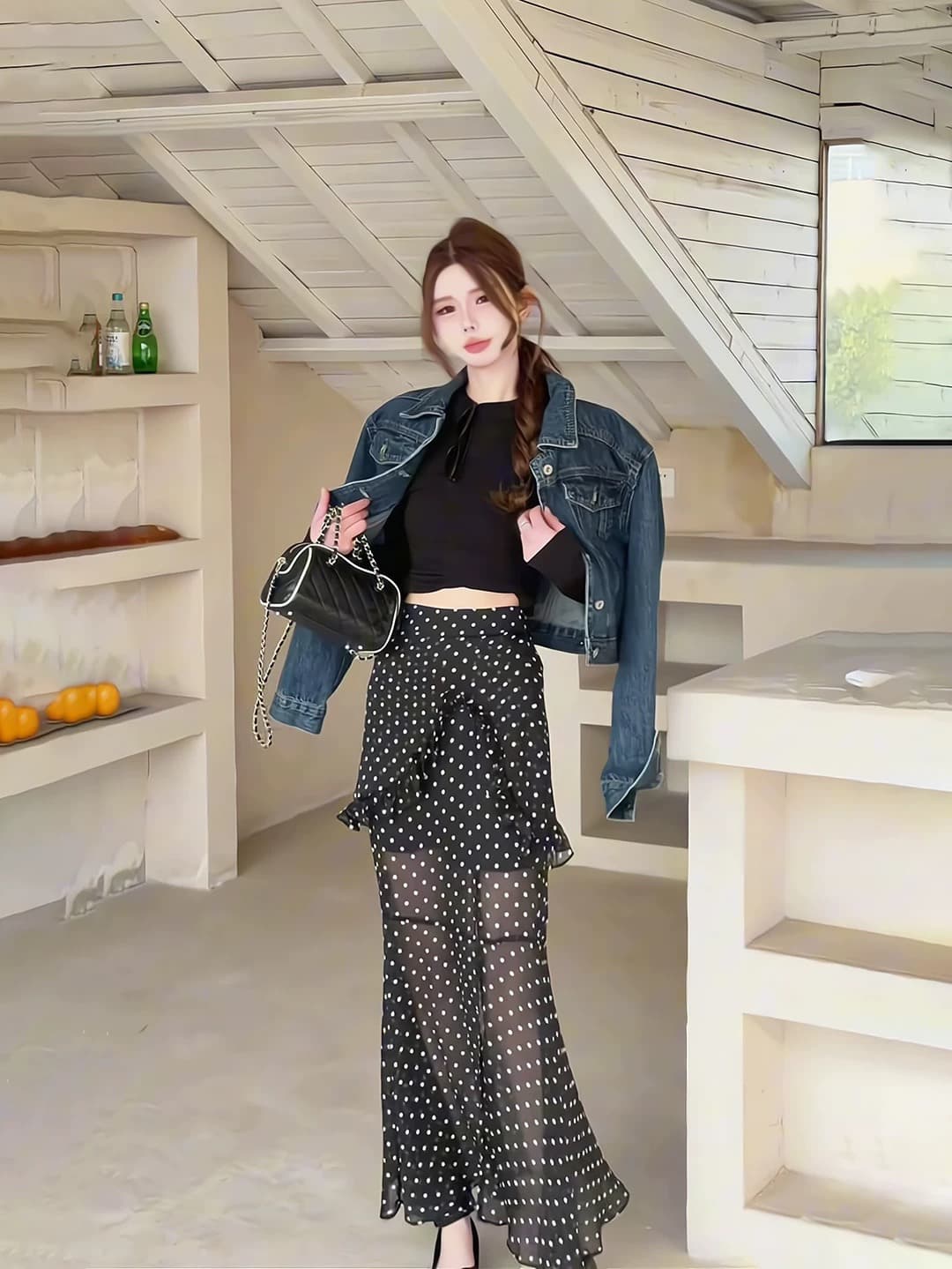 파리 거리 슛 진한 파란색 미니멀리즘 센스 데님 재킷 상세 이미지 6