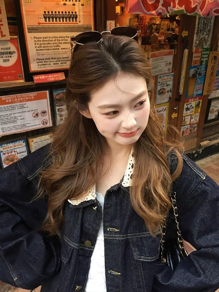 아메리칸 레트로 레이스 폴로 칼라 데님 여성 코트 2025 년 새로운 작은 대중 디자인 센스 캐주얼 재킷 상세 이미지 4