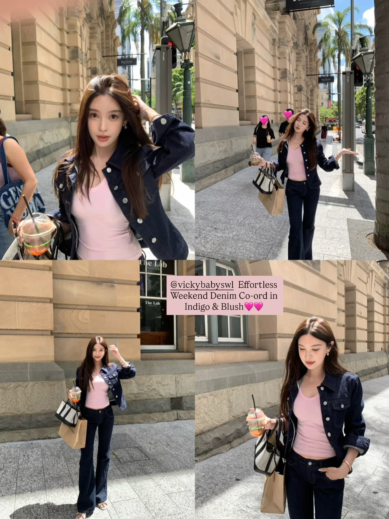 시 웨이 리앙 세련된 데님 여성 몸매 가꾸기 센스 워싱 허리 수축 데님 짧은 외투 부츠컷 바지 세트 투피스 세트 이미지 3