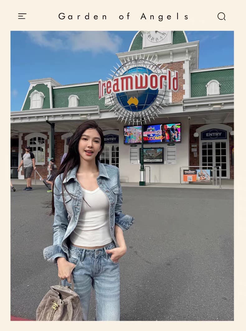 시 웨이 리앙 세련된 데님 여성 몸매 가꾸기 센스 워싱 허리 수축 데님 짧은 외투 부츠컷 바지 세트 투피스 세트 상세 이미지 1