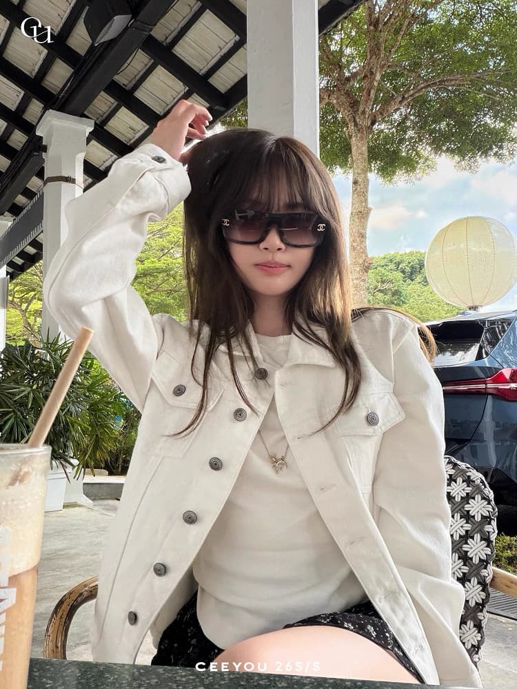 ceeyou 높음 제품 배색 시리즈 선 긍정적 인 어깨 데님 여성 코트 봄 짧은 외투 출퇴근 캐주얼 바람 화이트 원본 암소 상세 이미지 2