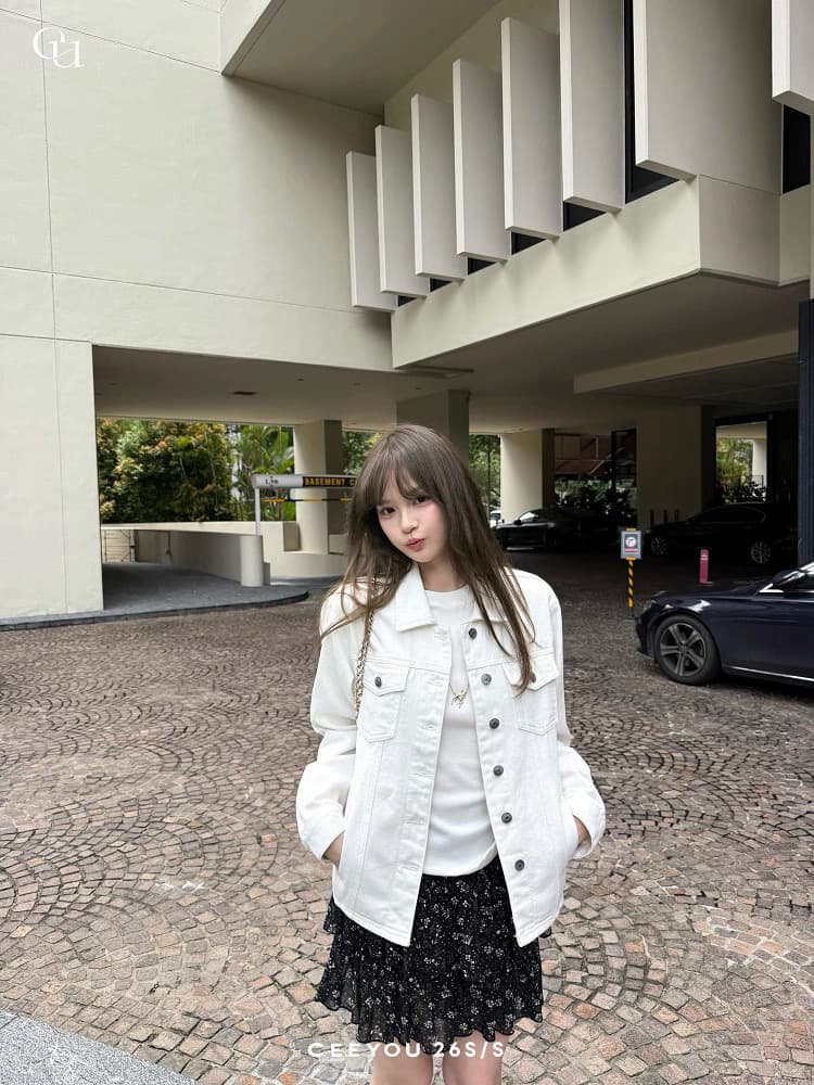 ceeyou 높음 제품 배색 시리즈 선 긍정적 인 어깨 데님 여성 코트 봄 짧은 외투 출퇴근 캐주얼 바람 화이트 원본 암소 상세 이미지 8