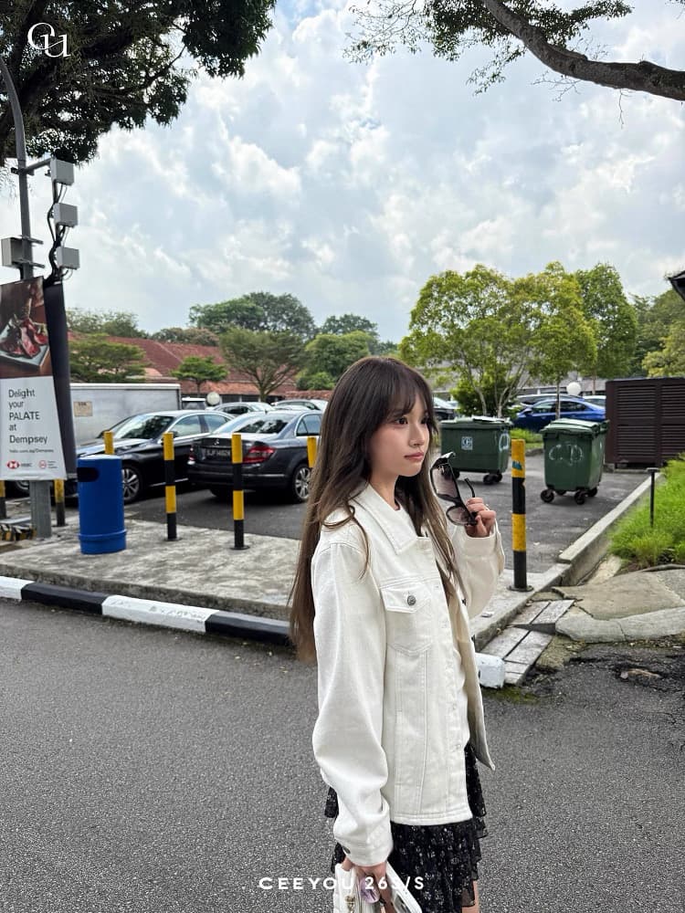 ceeyou 높음 제품 배색 시리즈 선 긍정적 인 어깨 데님 여성 코트 봄 짧은 외투 출퇴근 캐주얼 바람 화이트 원본 암소 상세 이미지 24