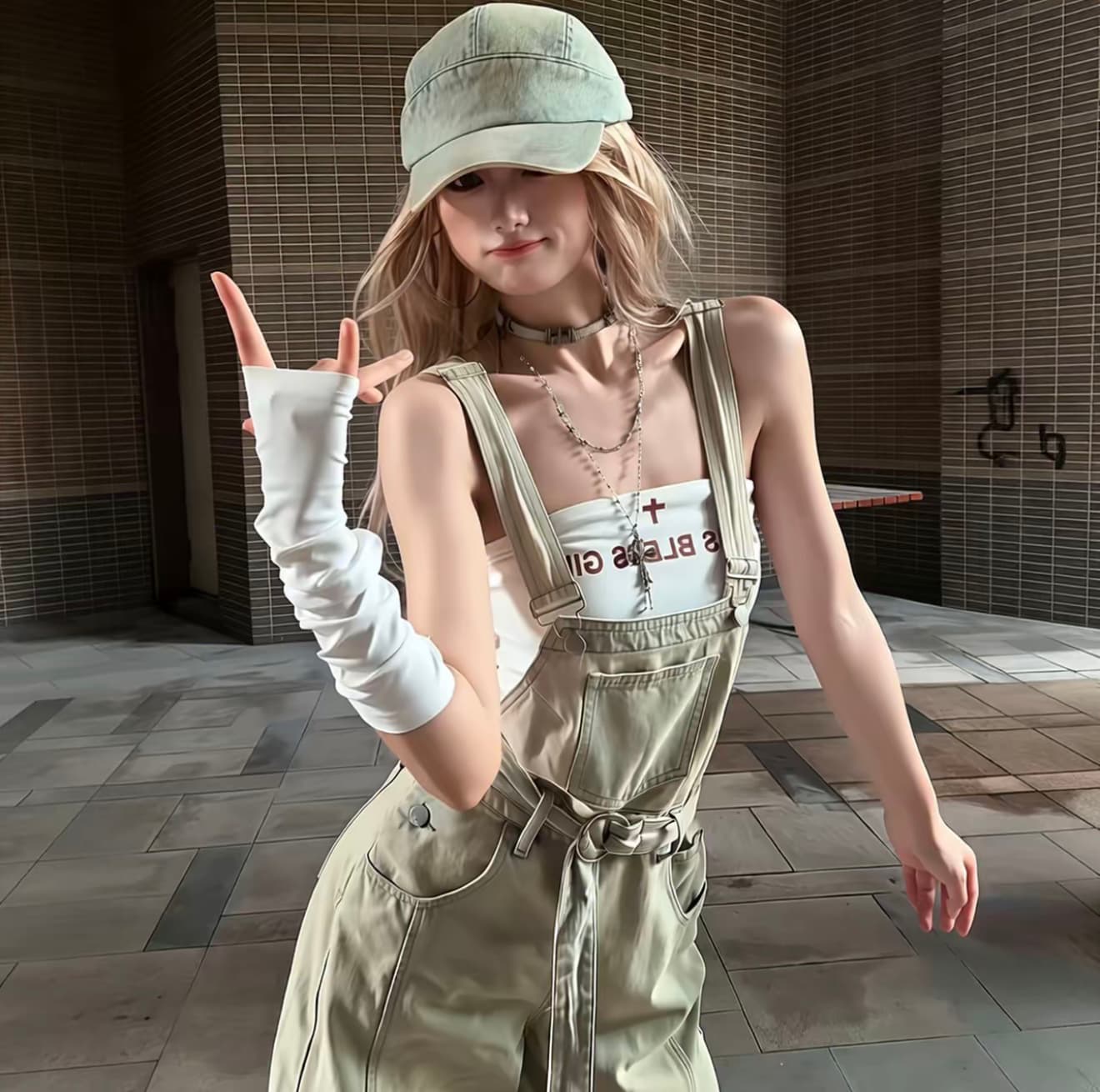 A 나이 나이 맑은 마음 작은 여름 새로운 우유 화이트 알파벳 튜브탑 맨위 레트로 데님 무용 세트 멜빵 이미지 3