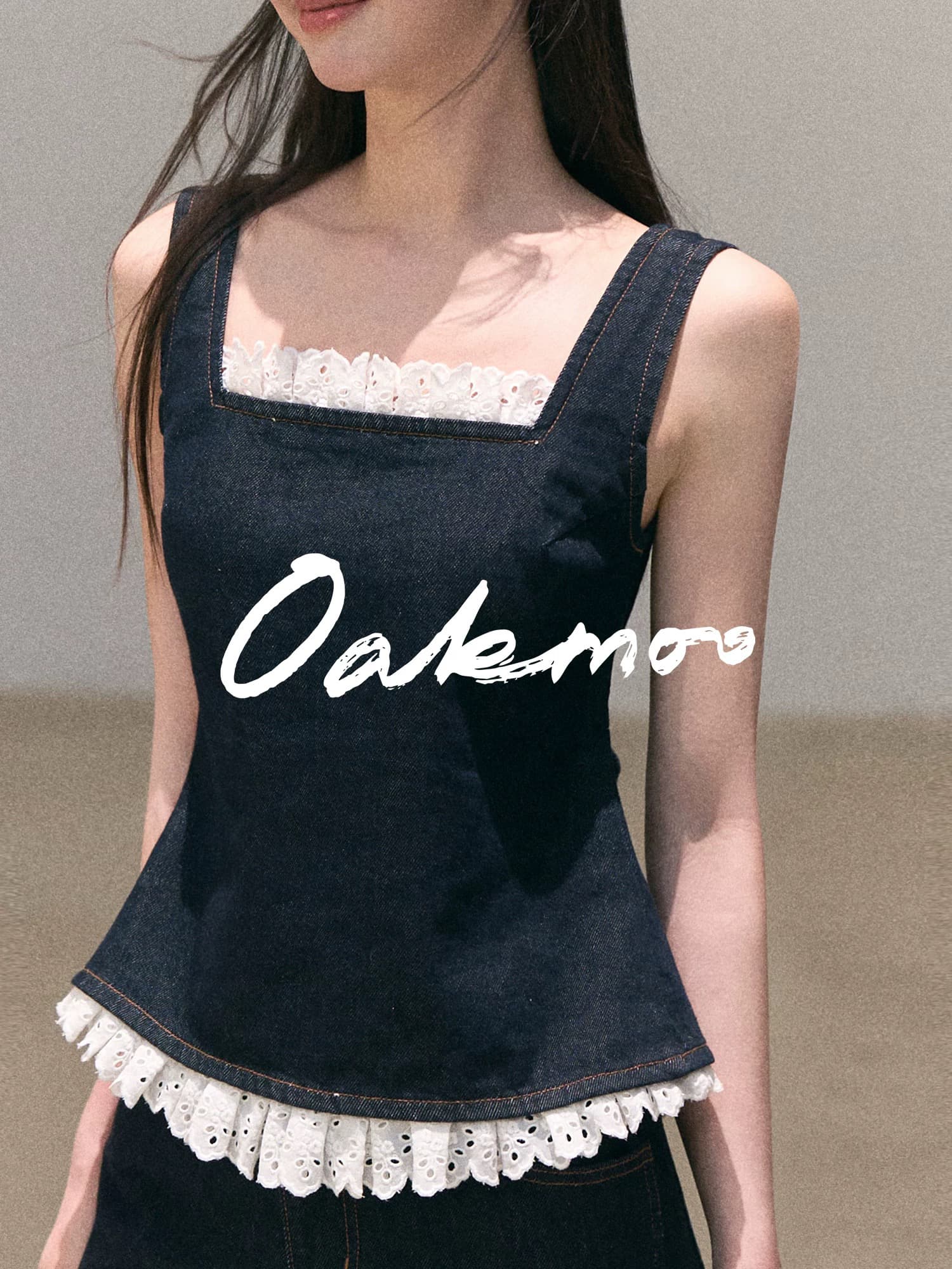 oakmoo 있으라. 햇빛 일 건조 ~을 통해 보헤미안 레이스 데님 캐미솔 와이드 레그 팬츠 휴가 바람 세트 상세 이미지 12