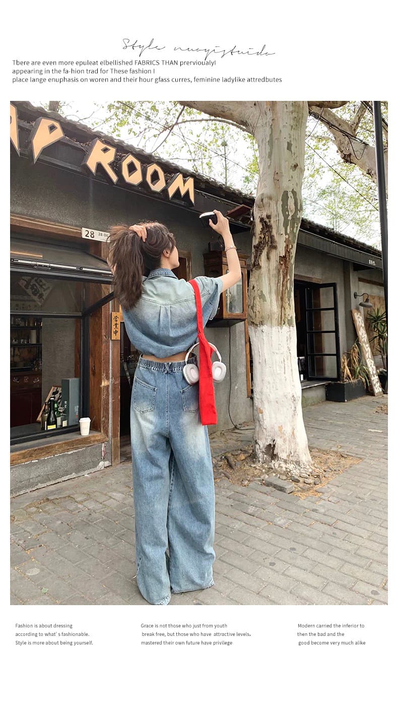 다시 차가운 다시 바람의 소리 데님 올인원 바지 세트 여성 여름 얇은 스타일 슈퍼 화재 잘 생긴 루즈핏 슬림해 보이는 캐주얼 넓은 다리 원피스 의류 상세 이미지 12