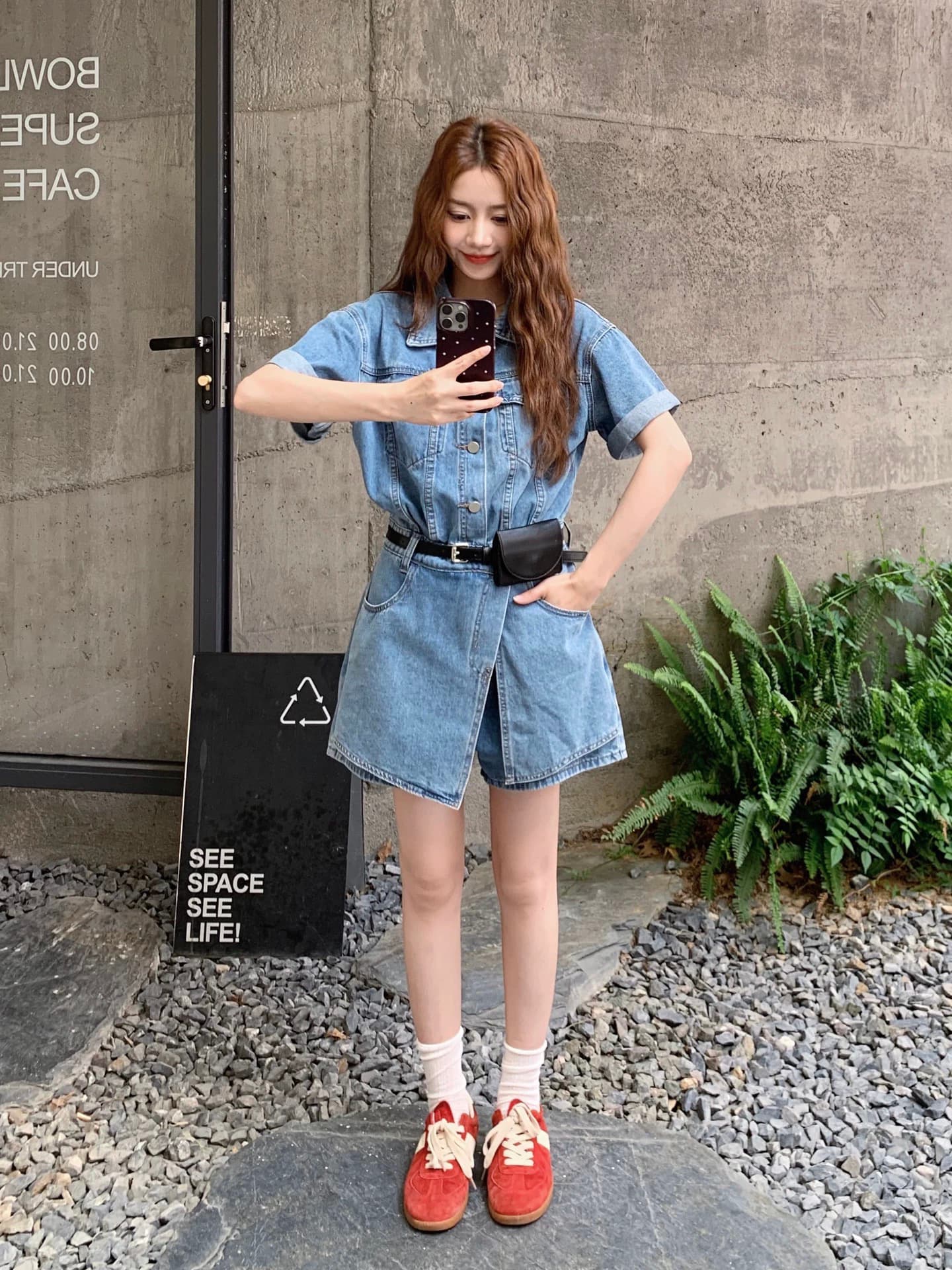 항구 바람 레트로 워크웨어 데님 점프 슈트 여름 2026 새로운 하이웨이스트 슬림해 보이는 자이언트 잘 생긴 랩스커트팬츠 원피스 반바지 상세 이미지 6