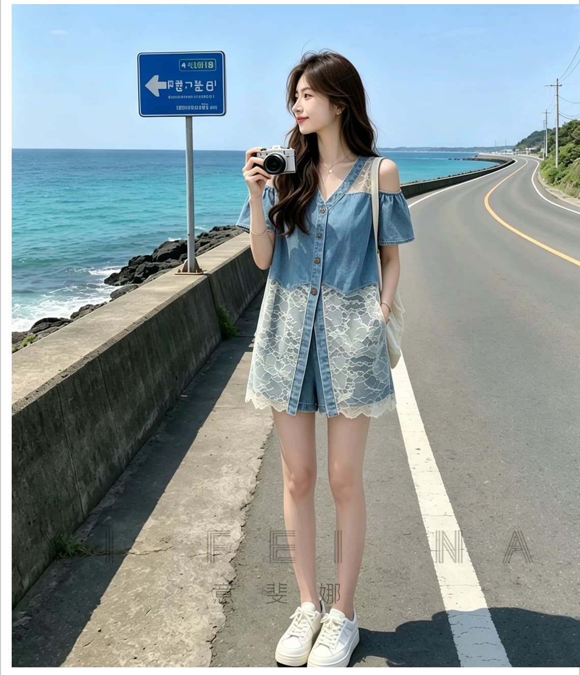 소금 부서 자이언트 잘 생긴 데님 세트 여성 여름 2026 새로운 작은 키 레이스 조각 조끼 반바지 투피스 세트 상세 이미지 16