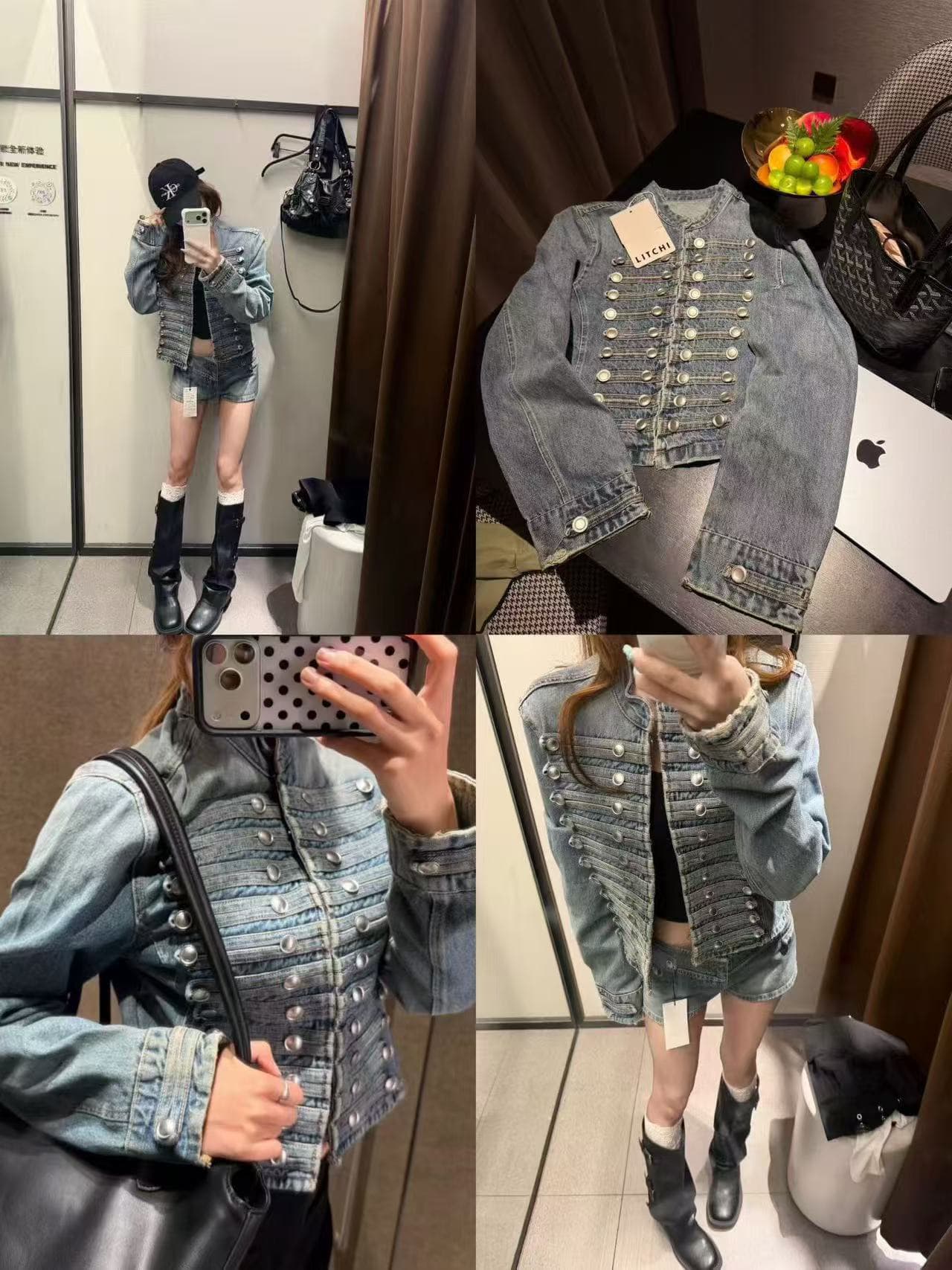 가을 새로운 레트로 워싱 면 금속 이중 버튼 나폴레옹 맨위 재킷 재킷 남녀 웨어러블 이미지 2