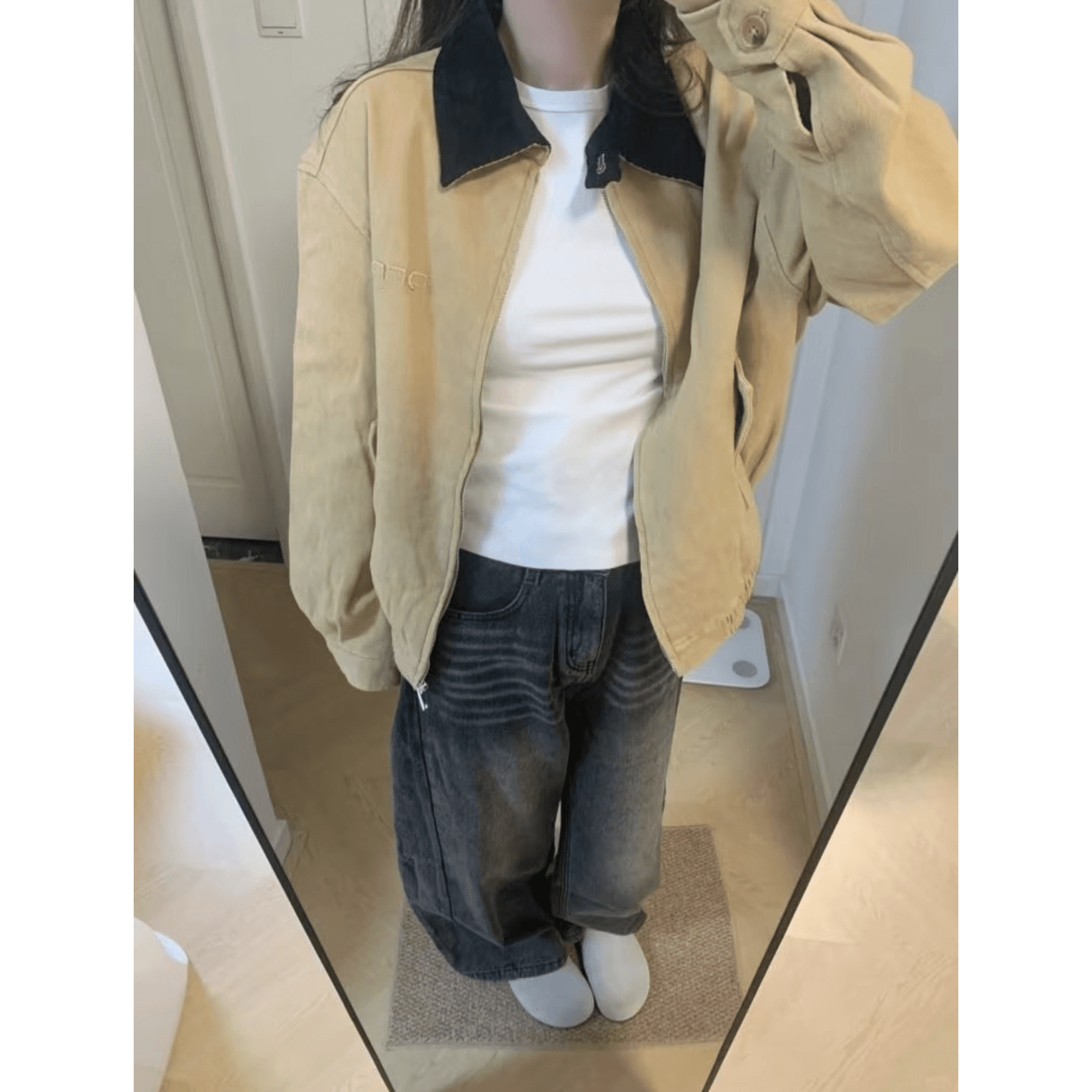 아메리칸 오버레이 고대 배색 폴로 칼라 재킷 여성 코트 가을 2025 새로운 루즈핏 캐주얼 다용도 쇼트 스타일 맨위 트렌디 이미지 5