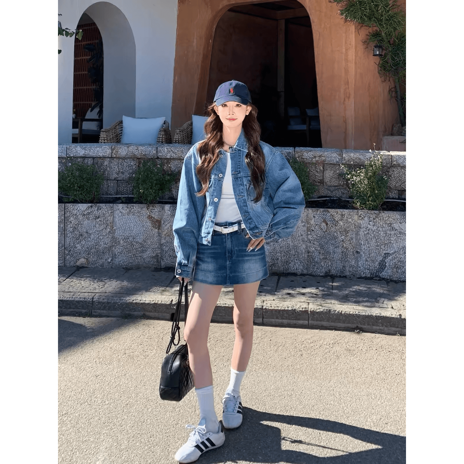 3mer 오. 오. 세 자매 한 부서 연령 감소 파란색 데님 재킷 반신 치마바지 세트 여성 봄 가을 새로운 투피스 세트 이미지 6