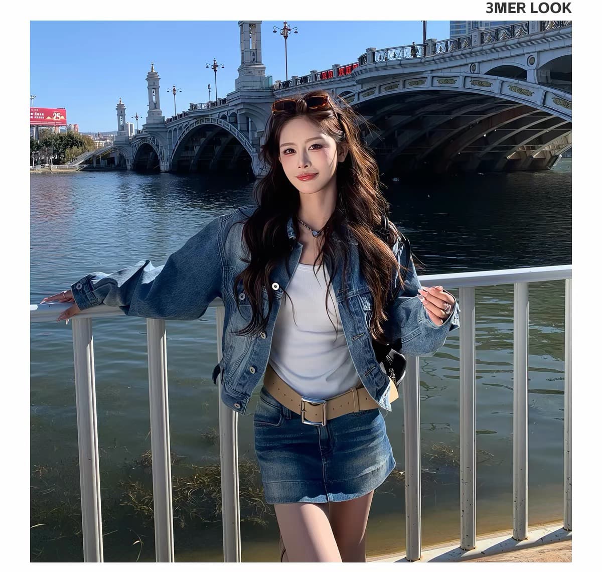3mer 오. 오. 세 자매 한 부서 연령 감소 파란색 데님 재킷 반신 치마바지 세트 여성 봄 가을 새로운 투피스 세트 상세 이미지 7