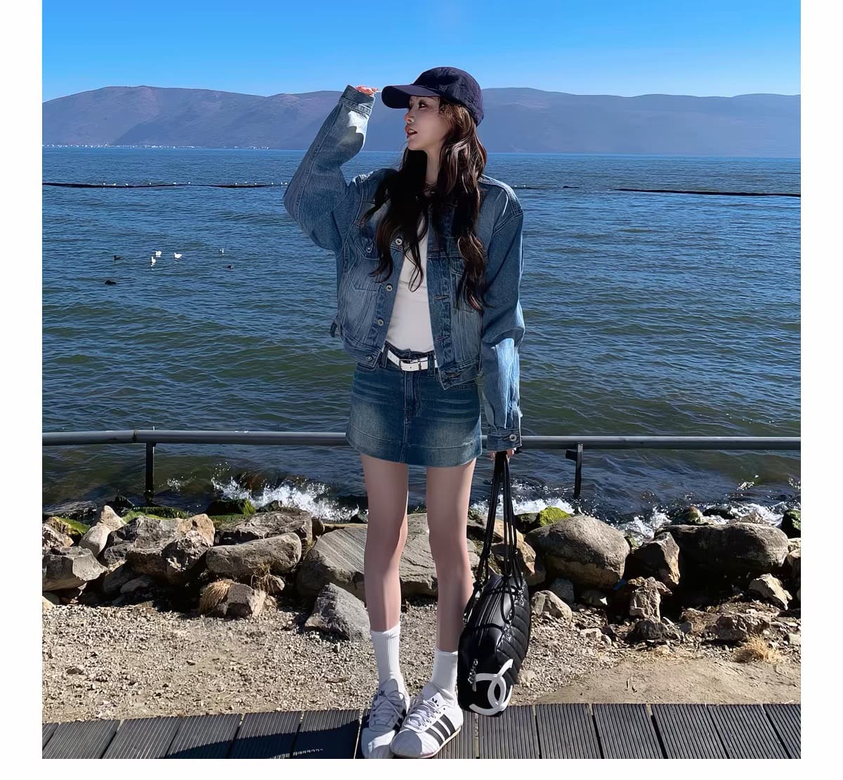 3mer 오. 오. 세 자매 한 부서 연령 감소 파란색 데님 재킷 반신 치마바지 세트 여성 봄 가을 새로운 투피스 세트 상세 이미지 19
