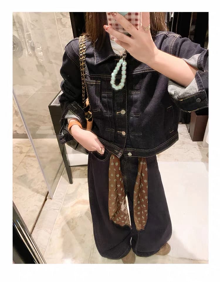 한 번 작은 짭짤한 항구 바람 레트로 진한 파란색 데님 여성 코트 이른 가을 새로운 루즈핏 쇼트 스타일 외부 가져 가라. 긴팔 맨위 상세 이미지 16