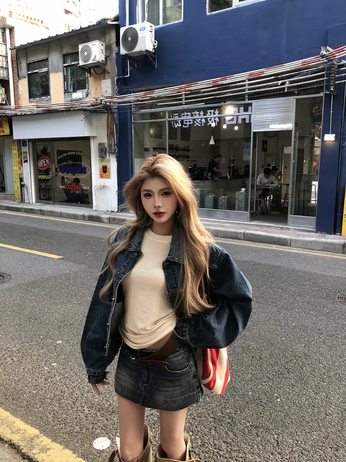 세븐 새우 미끄러짐 데님 재킷 조기 가을 2026 새로운 여성 짧은 작은 키 자이언트 잘 생긴 파란색 한 첨부 된 의류 상세 이미지 9