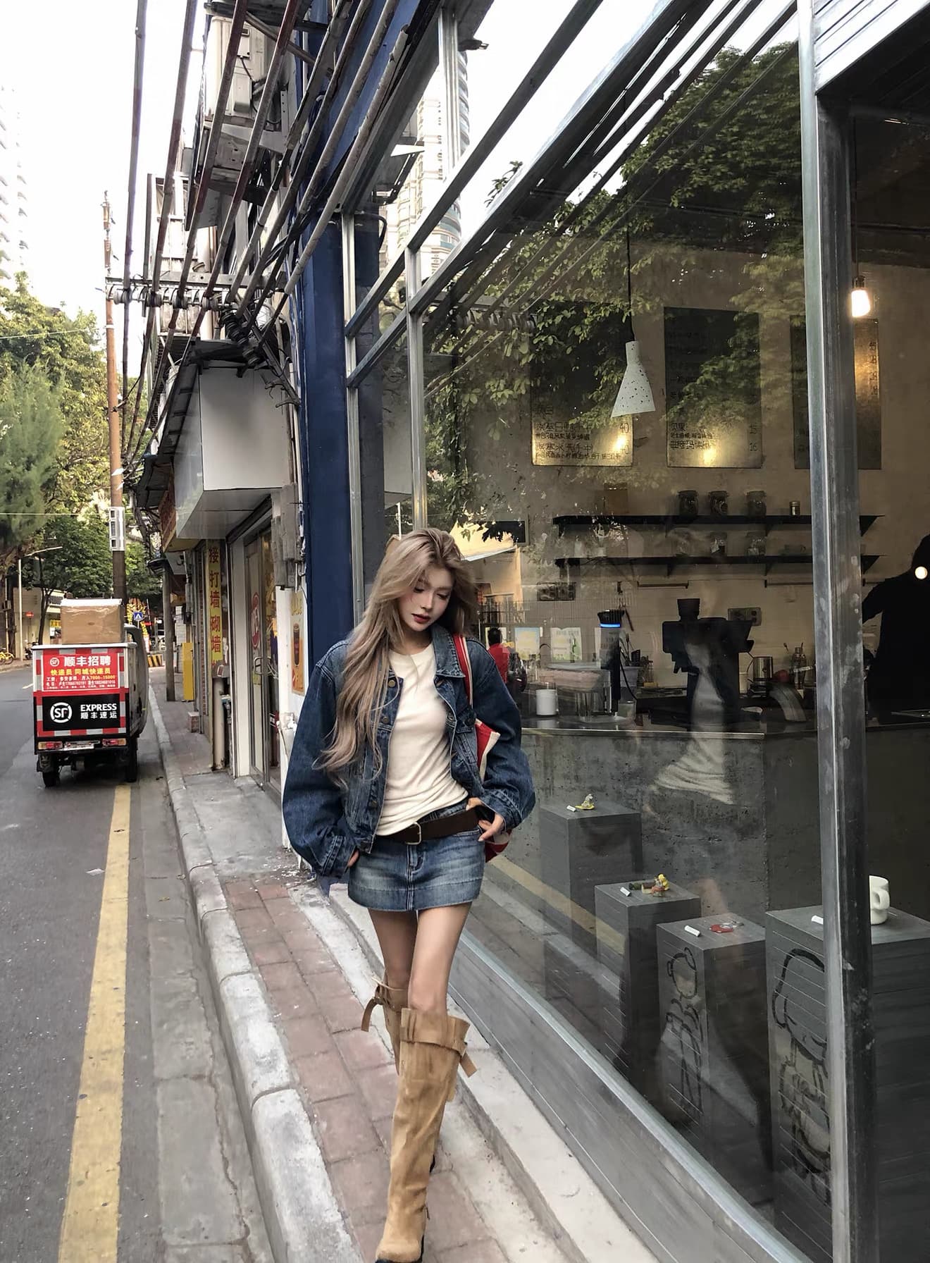 세븐 새우 미끄러짐 데님 재킷 조기 가을 2026 새로운 여성 짧은 작은 키 자이언트 잘 생긴 파란색 한 첨부 된 의류 상세 이미지 20