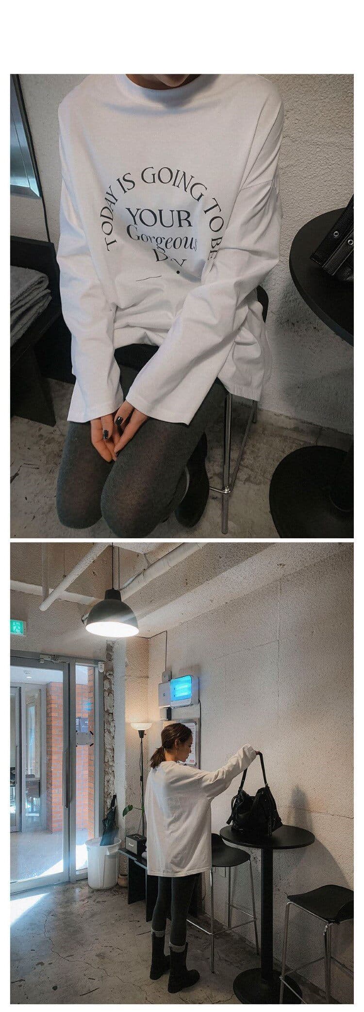 한국 동대문 프린트 구매 26ss 영어 알파벳 라운드 넥 느긋한 바람 트임 긴팔 티셔츠 이른 봄 새로운 상세 이미지 7