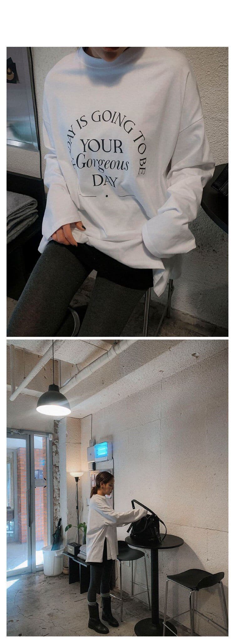 한국 동대문 프린트 구매 26ss 영어 알파벳 라운드 넥 느긋한 바람 트임 긴팔 티셔츠 이른 봄 새로운 상세 이미지 11