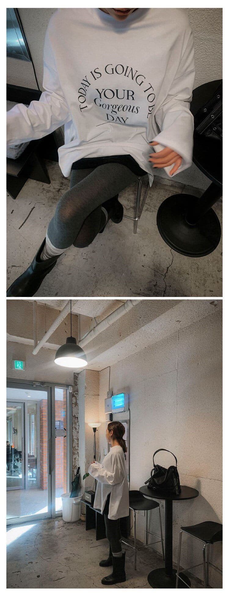 한국 동대문 프린트 구매 26ss 영어 알파벳 라운드 넥 느긋한 바람 트임 긴팔 티셔츠 이른 봄 새로운 상세 이미지 13