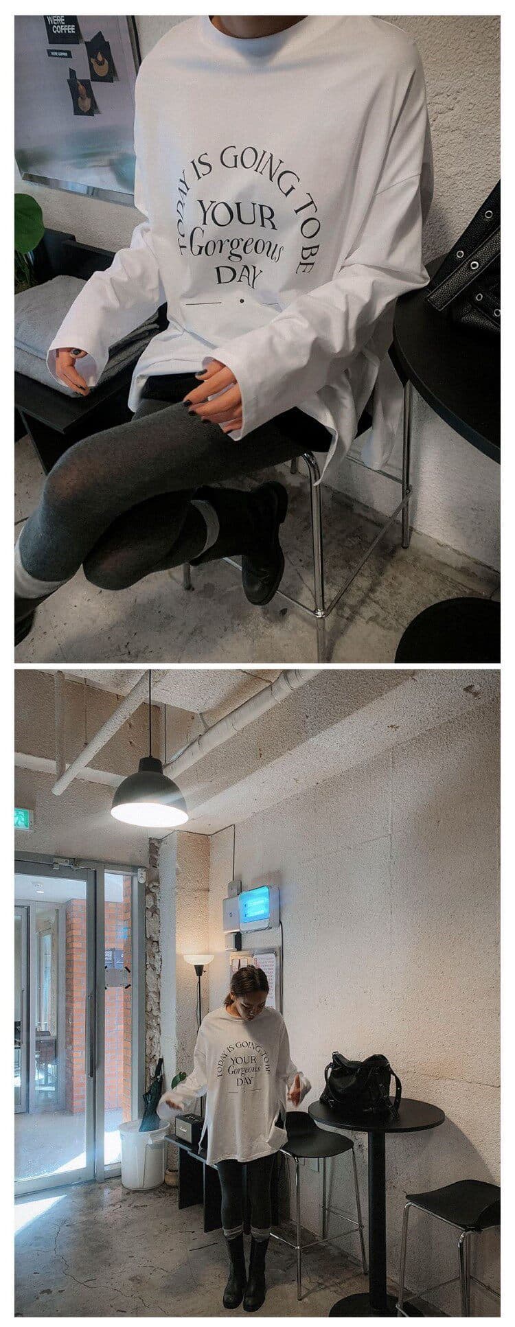 한국 동대문 프린트 구매 26ss 영어 알파벳 라운드 넥 느긋한 바람 트임 긴팔 티셔츠 이른 봄 새로운 상세 이미지 15