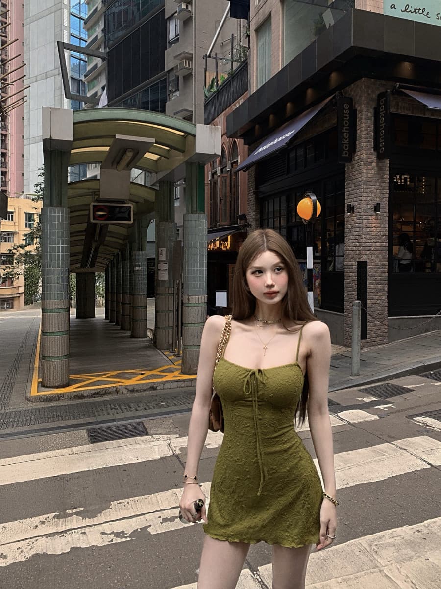 빅 사이즈 레트로 휴가 질감 슬립 여성 드레스 허리 수축 슬림해 보이는 한 마디 미니 스커트 이미지 3