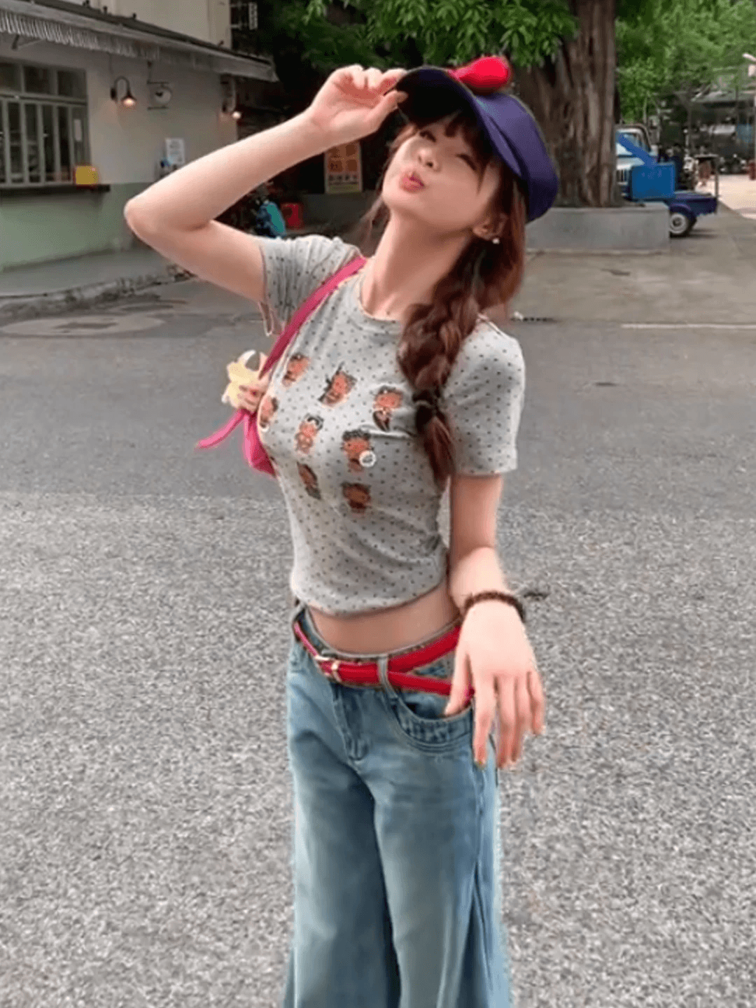 빅 사이즈 아메리칸 레트로 디자인 센스 작은 대중 다용도 도트 무늬 서핑 상세 이미지 3