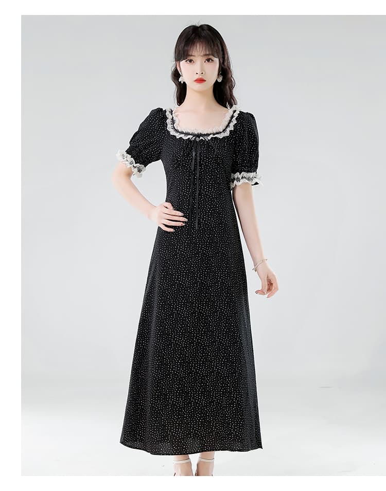 실제 촬영 2025 여름 새로운 검정색 도트 무늬 여성 드레스 레이스 한 부서 chic Chic 착용 가져 가라. 롱 스커트 상세 이미지 10