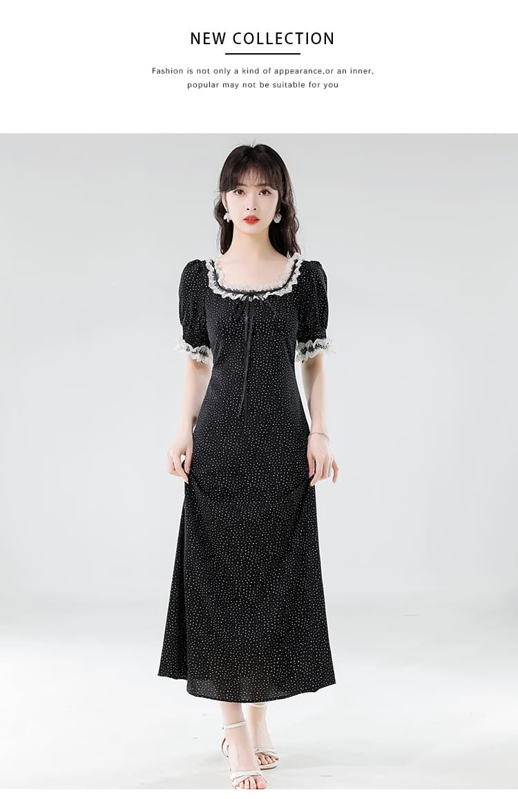 실제 촬영 2025 여름 새로운 검정색 도트 무늬 여성 드레스 레이스 한 부서 chic Chic 착용 가져 가라. 롱 스커트 상세 이미지 11