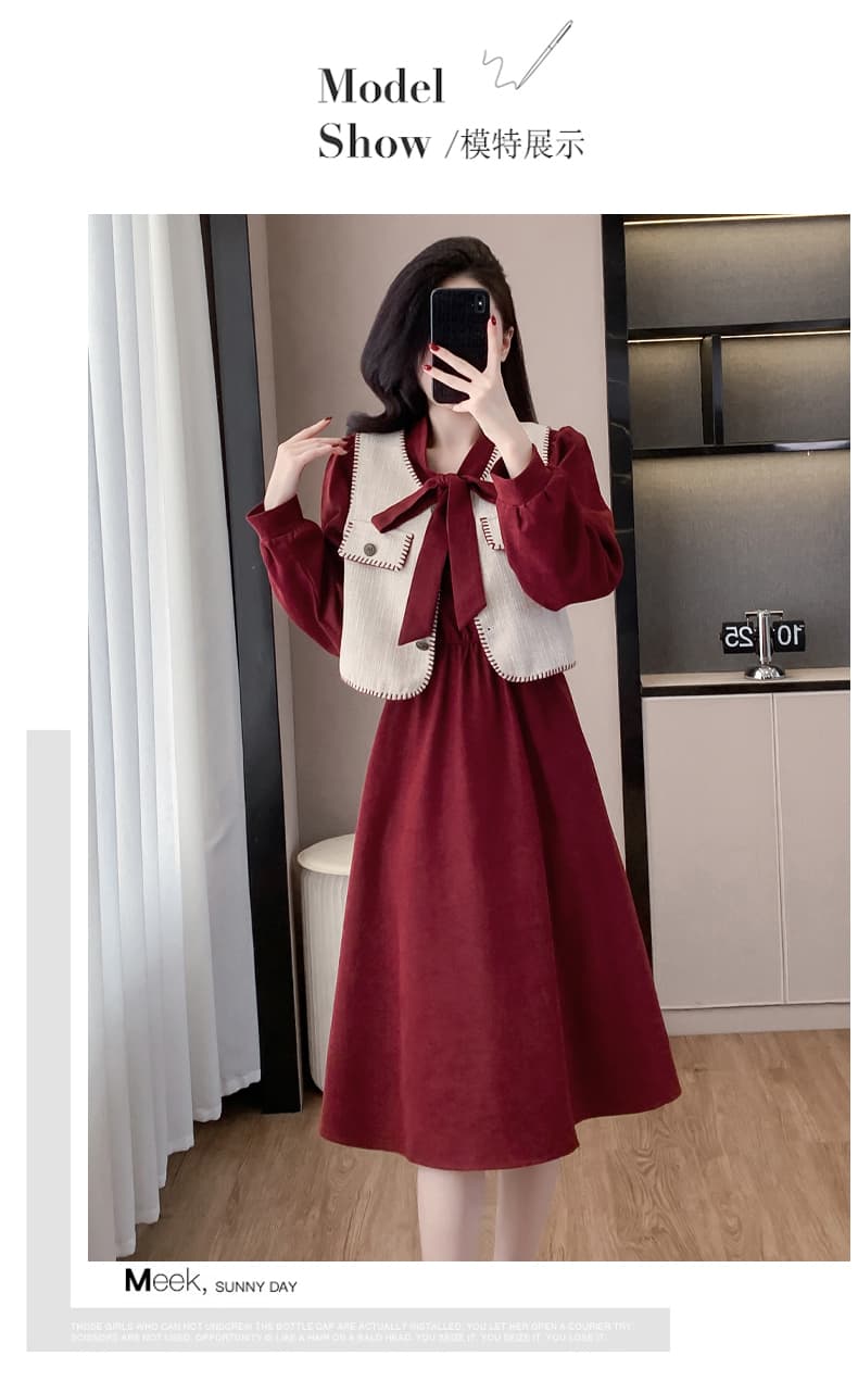 실사 재고 상품 분위기 센스 착용 가져 가라. 베스트 빨간색 셔츠 여성 드레스 2025 봄 새로운 작은 샤넬 스타일 투피스 세트 상세 이미지 7
