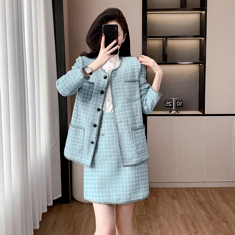 실사 재고 상품 작은 샤넬 스타일 세트 여성 2025 가을 새로운 레트로 고급 센스 명문 여성 품격 재킷 이미지 2