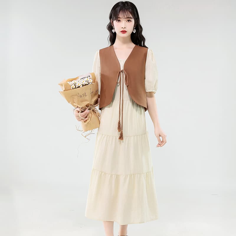 실사 웨스트 데님 바람 드레스 2026 여름 빅 사이즈 지방 mm 인형 롱 스커트 베스트 스택 착용 투피스 세트 이미지 2